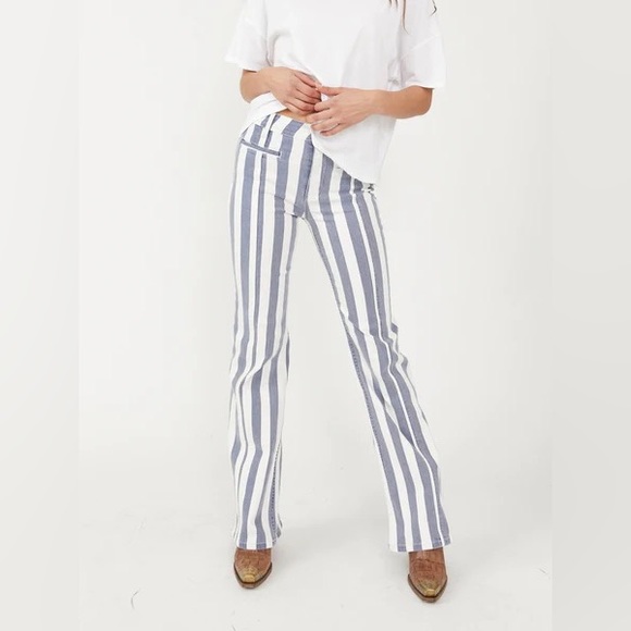 Free People Firecracker Striped Star High Waisted Flare Leg Stretch Denim Jeans - Picture 5 of 8
